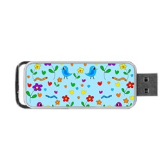 Blue Cute Birds And Flowers  Portable Usb Flash (two Sides) by Valentinaart