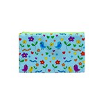 Blue cute birds and flowers  Cosmetic Bag (XS) Front