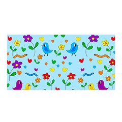 Blue Cute Birds And Flowers  Satin Wrap by Valentinaart