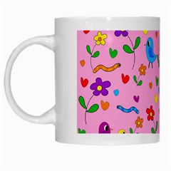 Pink Cute Birds And Flowers Pattern White Mugs by Valentinaart