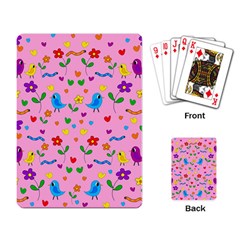 Pink Cute Birds And Flowers Pattern Playing Card by Valentinaart