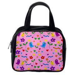 Pink Cute Birds And Flowers Pattern Classic Handbags (one Side) by Valentinaart