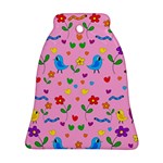 Pink cute birds and flowers pattern Bell Ornament (2 Sides) Back