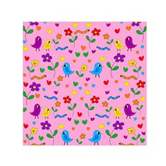 Pink Cute Birds And Flowers Pattern Small Satin Scarf (square) by Valentinaart