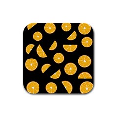 Oranges Pattern - Black Rubber Square Coaster (4 Pack)  by Valentinaart