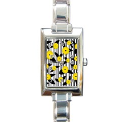 Yellow Floral Pattern Rectangle Italian Charm Watch by Valentinaart