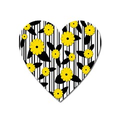 Yellow Floral Pattern Heart Magnet