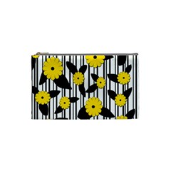 Yellow Floral Pattern Cosmetic Bag (small)  by Valentinaart