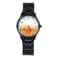 Autumn Leaves Colorful Fall Foliage Stainless Steel Round Watch by Amaryn4rt