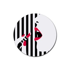 Lipstick Face Girl Rubber Coaster (Round) 