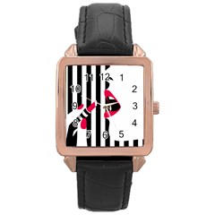 Lipstick Face Girl Rose Gold Leather Watch 