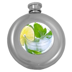 Cold Drink Lime Drink Cocktail Round Hip Flask (5 Oz) by Amaryn4rt