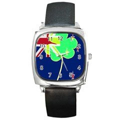 Irishshamrock New Zealand Ireland Funny St Patrick Flag Square Metal Watch by yoursparklingshop