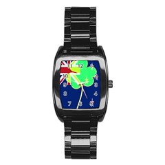 IrishShamrock New Zealand Ireland Funny St Patrick Flag Stainless Steel Barrel Watch