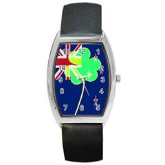 Irish Shamrock New Zealand Ireland Funny St Patrick Flag Barrel Style Metal Watch