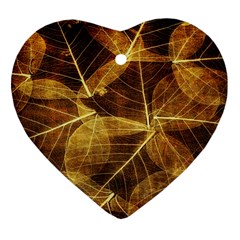 Leaves Autumn Texture Brown Heart Ornament (2 Sides) by Amaryn4rt