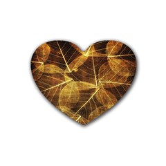 Leaves Autumn Texture Brown Heart Coaster (4 Pack)  by Amaryn4rt