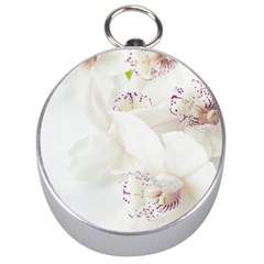 Orchids Flowers White Background Silver Compasses by Amaryn4rt