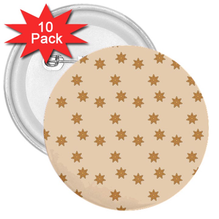 Pattern Gingerbread Star 3  Buttons (10 pack) 