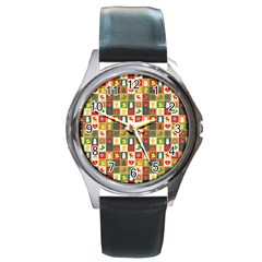 Pattern Christmas Patterns Round Metal Watch by Amaryn4rt