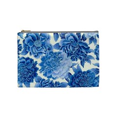 Blue Toned Flowers Cosmetic Bag (medium)  by Brittlevirginclothing