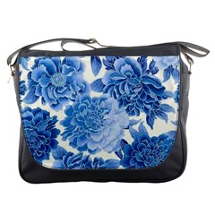 Blue Toned Flowers Messenger Bags by Brittlevirginclothing