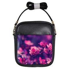 Blurry Violet Flowers Girls Sling Bags by Brittlevirginclothing