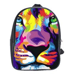 Colorful Lion s Face  School Bags(large)  by Brittlevirginclothing