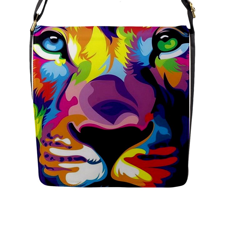 Colorful lion s face  Flap Messenger Bag (L) 