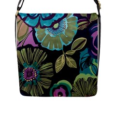 Lila Toned Flowers Flap Messenger Bag (l)  by Brittlevirginclothing