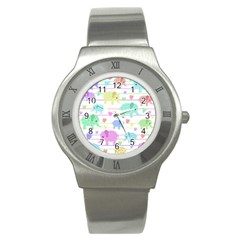 Elephant Pastel Pattern Stainless Steel Watch by Valentinaart