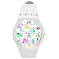 Elephant pastel pattern Round Plastic Sport Watch (M)