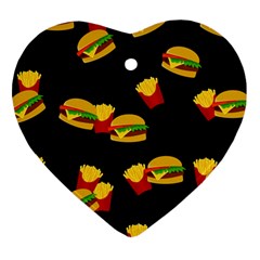 Hamburgers And French Fries Pattern Ornament (heart) by Valentinaart