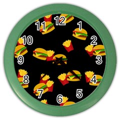 Hamburgers And French Fries Pattern Color Wall Clocks by Valentinaart