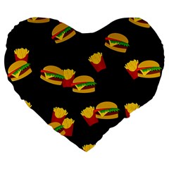 Hamburgers And French Fries Pattern Large 19  Premium Flano Heart Shape Cushions by Valentinaart