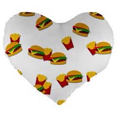 Hamburgers And French Fries  Large 19  Premium Flano Heart Shape Cushions by Valentinaart