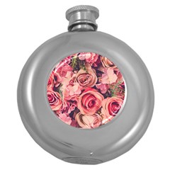 Beautiful Pink Roses Round Hip Flask (5 Oz) by Brittlevirginclothing