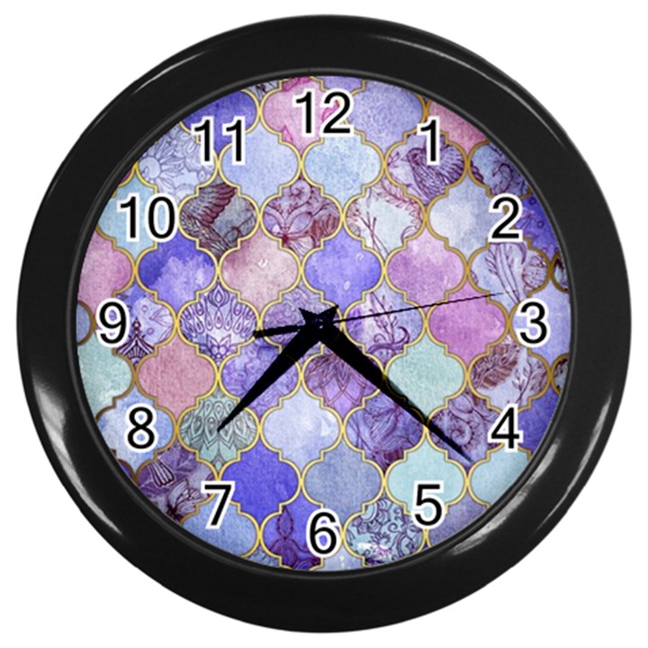 Blue moroccan mosaic Wall Clocks (Black)