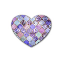 Blue Moroccan Mosaic Rubber Coaster (heart)  by Brittlevirginclothing