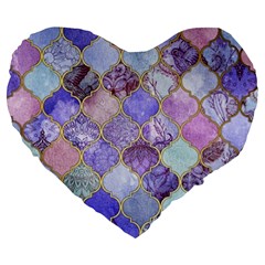 Blue Moroccan Mosaic Large 19  Premium Heart Shape Cushions by Brittlevirginclothing