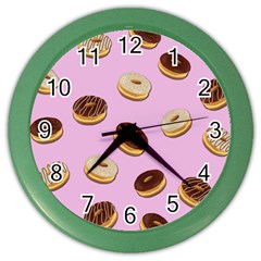 Donuts Pattern - Pink Color Wall Clocks by Valentinaart