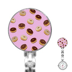 Donuts Pattern - Pink Stainless Steel Nurses Watch by Valentinaart