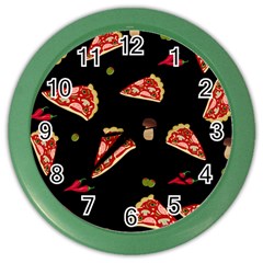 Pizza Slice Patter Color Wall Clocks by Valentinaart