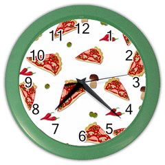 Pizza Pattern Color Wall Clocks by Valentinaart