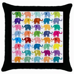 Cute Colorful Elephants Throw Pillow Case (black) by Brittlevirginclothing