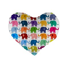 Cute Colorful Elephants Standard 16  Premium Flano Heart Shape Cushions by Brittlevirginclothing