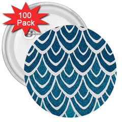 Blue Fish Scale 3  Buttons (100 Pack)  by Brittlevirginclothing