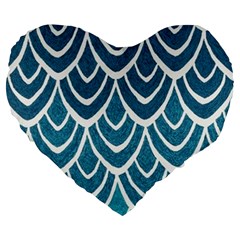 Blue Fish Scale Large 19  Premium Heart Shape Cushions by Brittlevirginclothing