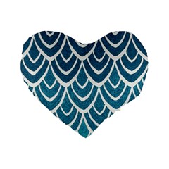 Blue Fish Scale Standard 16  Premium Flano Heart Shape Cushions by Brittlevirginclothing