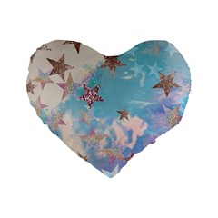 Pastel Stars Standard 16  Premium Flano Heart Shape Cushions by Brittlevirginclothing